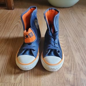 Kids Size 13 Navy and Orange Converse